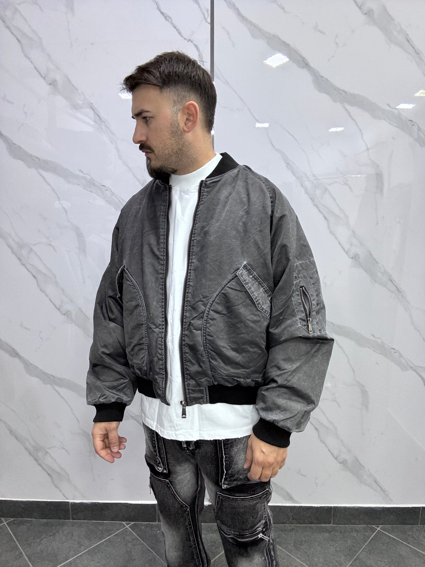Bomber crop marmorizzato