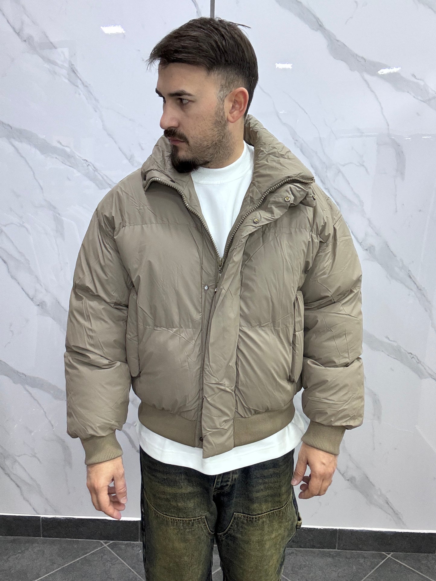 Puffer spalmato crop brown