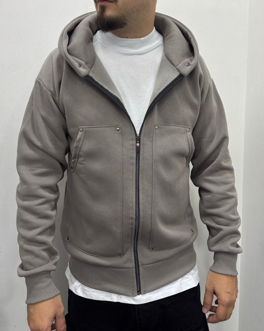 Hoodie zip carpenter piombo