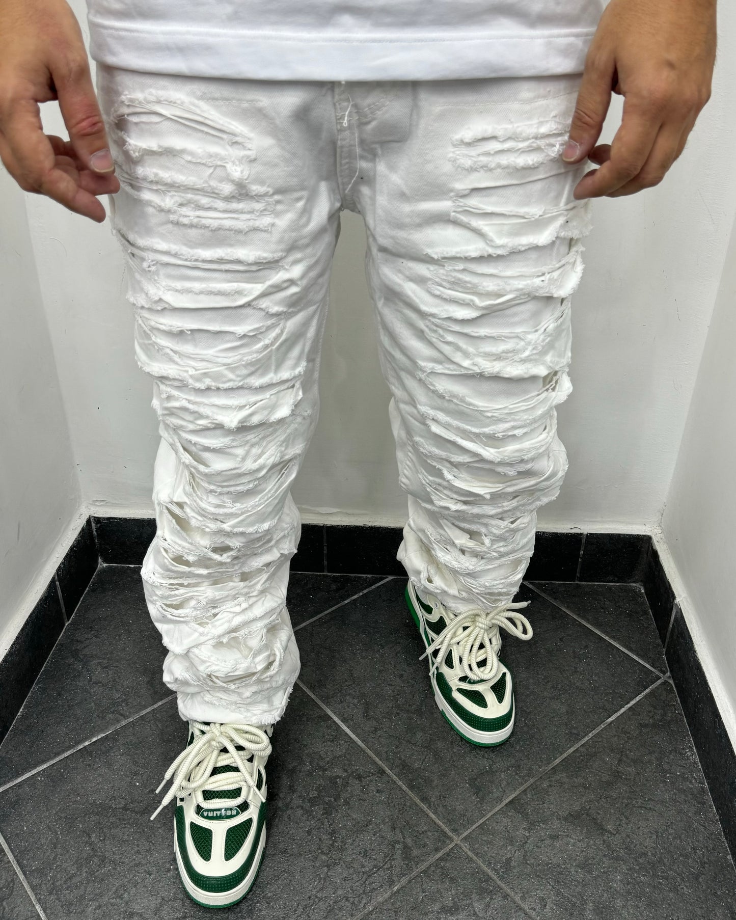 Jeans Flared Ripped bianco