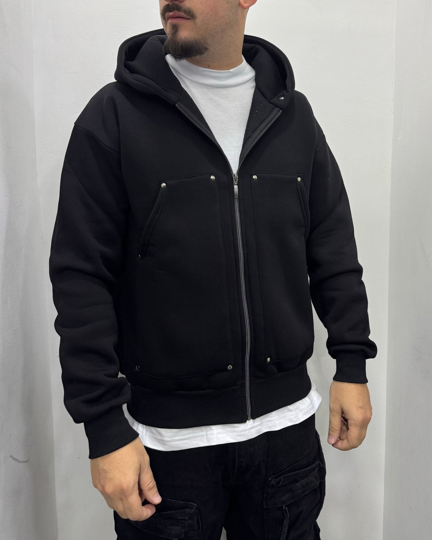 Hoodie zip carpenter nera