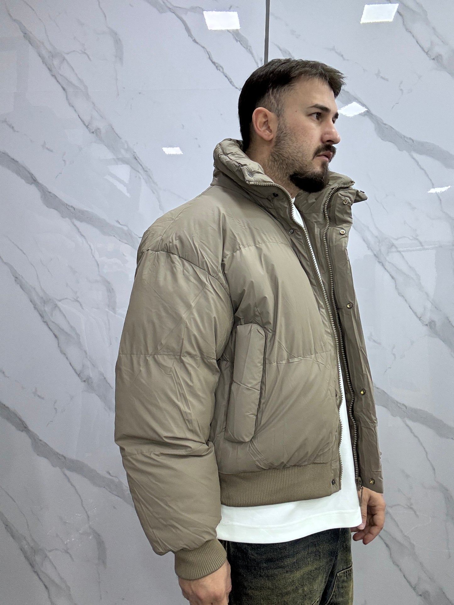 Puffer spalmato crop brown