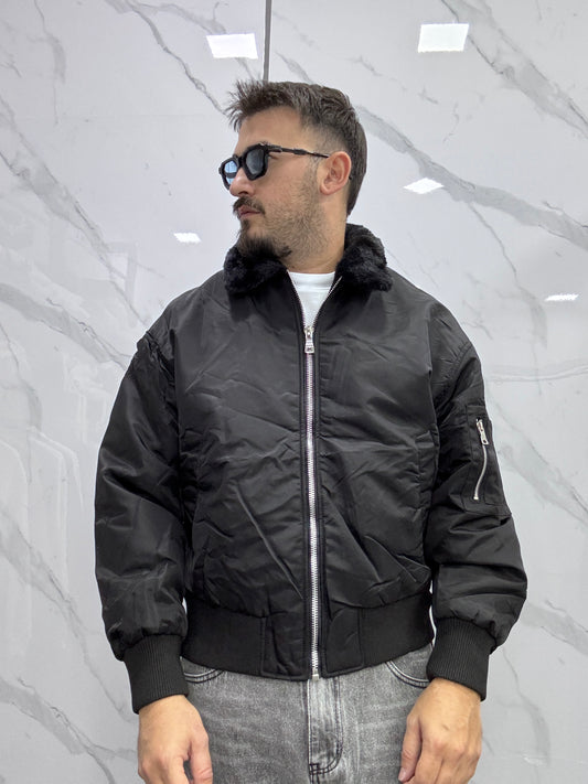 Giubbino crop collo pelliccia