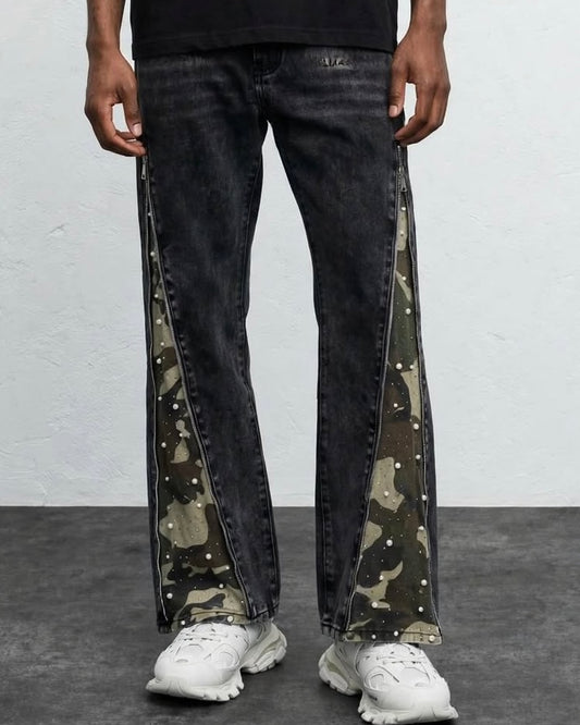 Flared total zip camou brillant