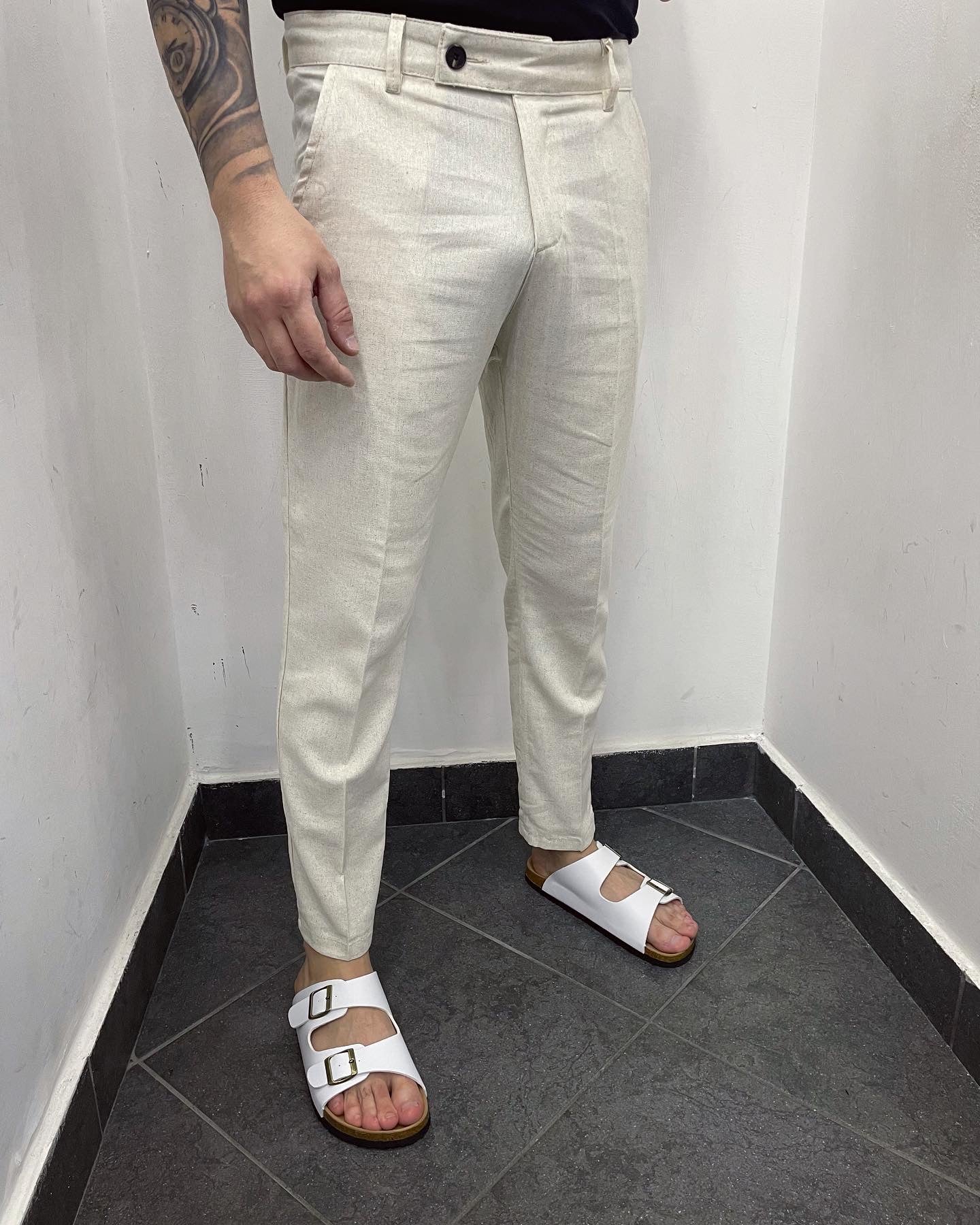 Pantalone in lino capri Fit Avorio