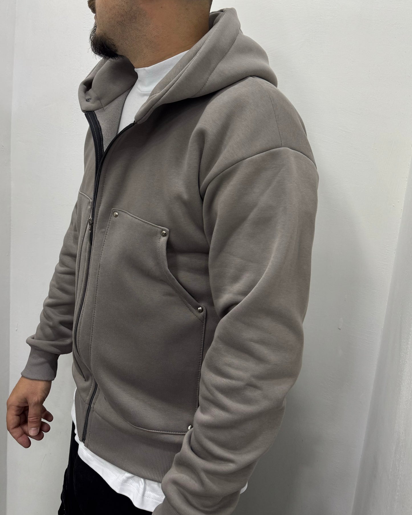 Hoodie zip carpenter piombo