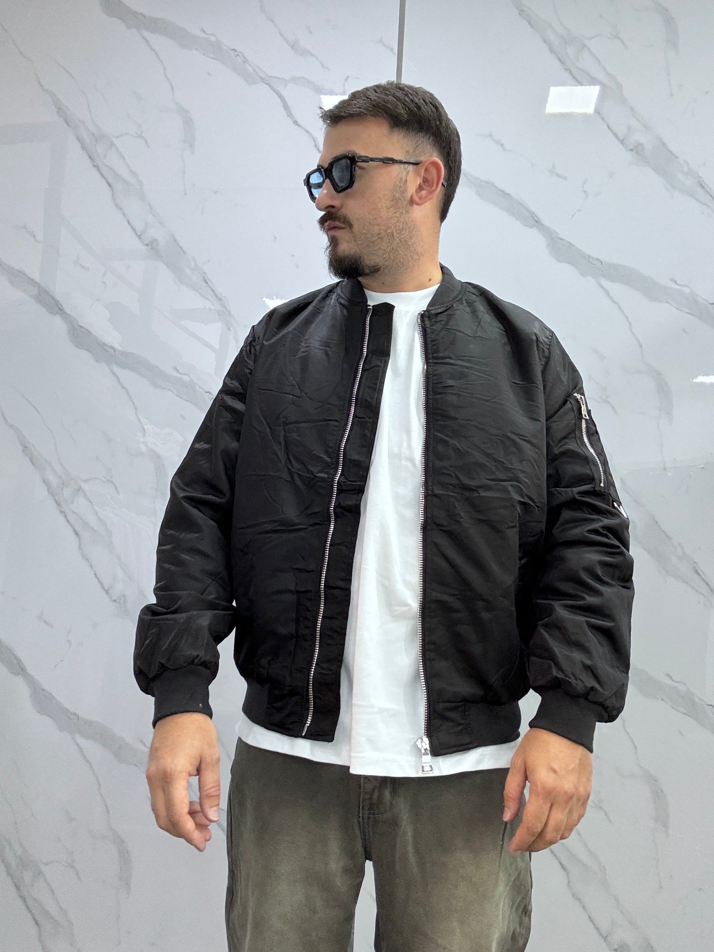 Bomber crop zip black
