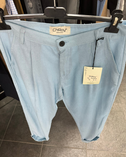 Pantalone in lino capri Fit celeste