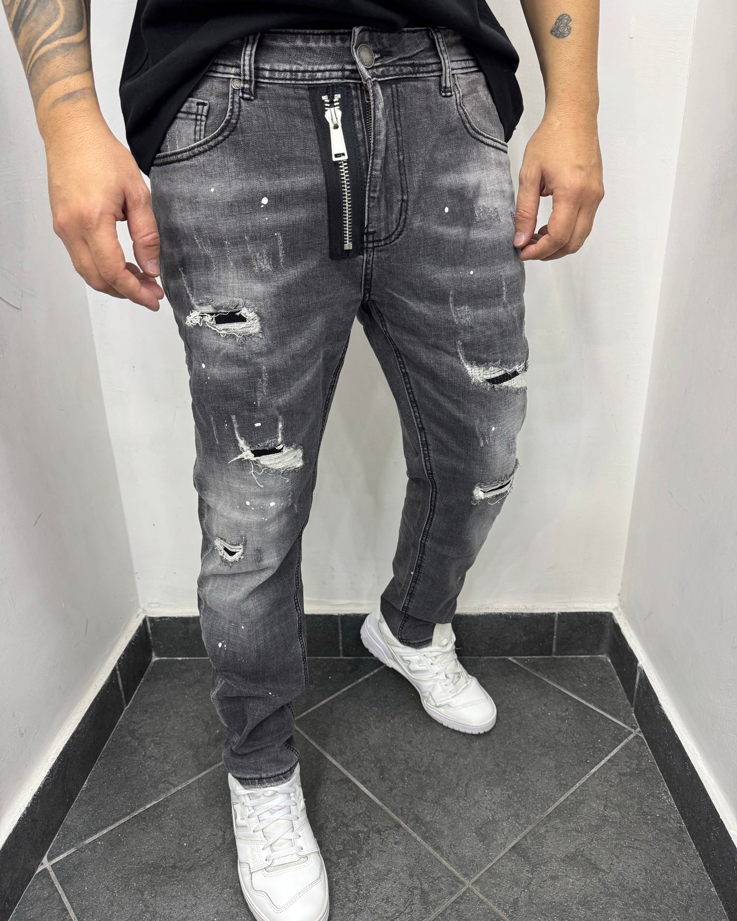 Jeans D2 zip grigio