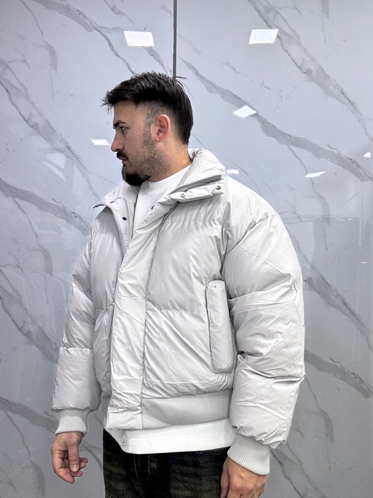 Puffer spalmato crop grey