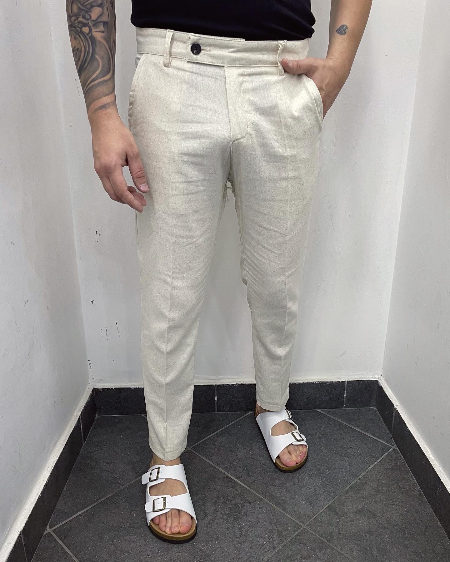 Pantalone in lino capri Fit Avorio