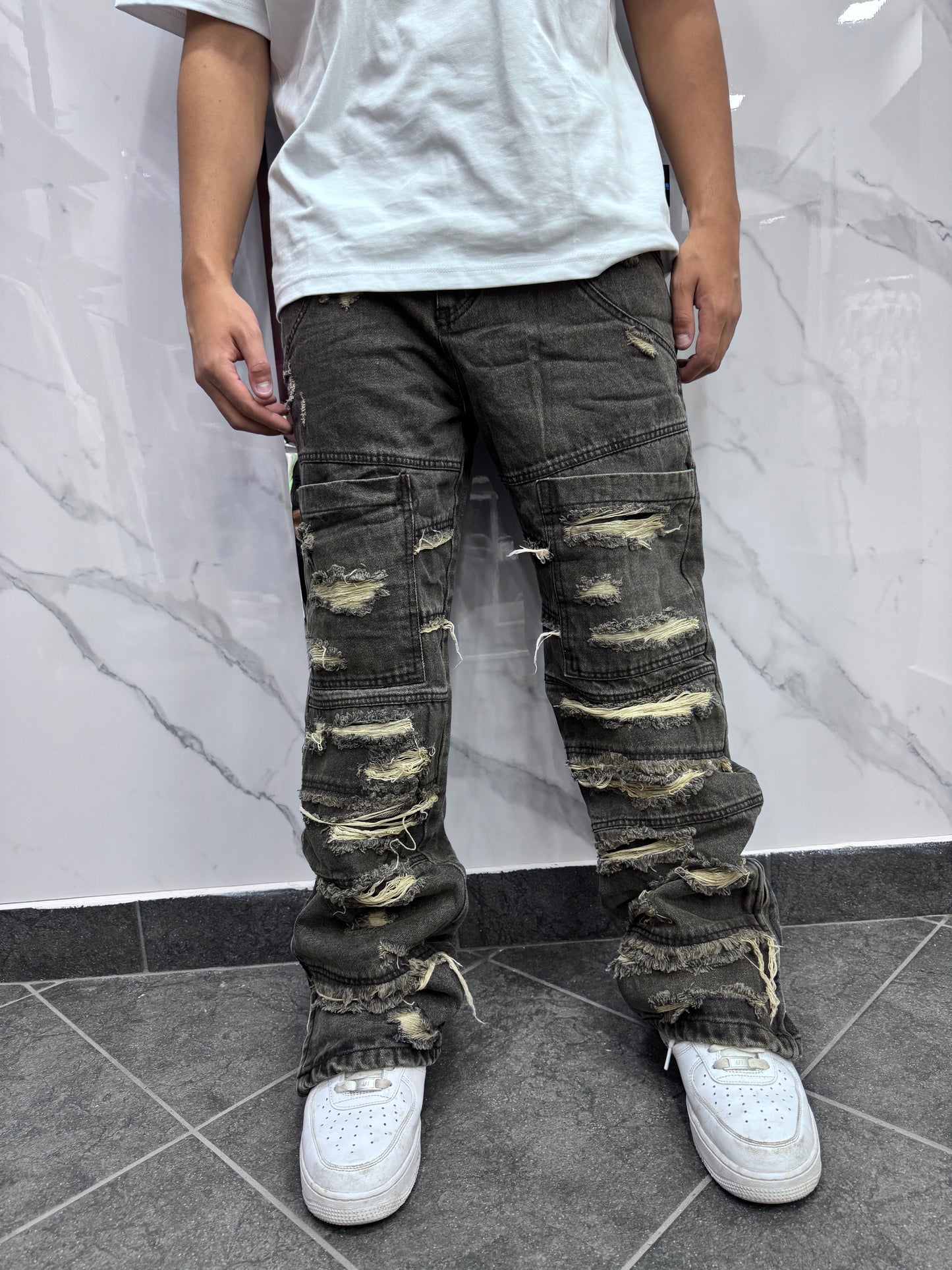 Jeans Flared ripped grigio