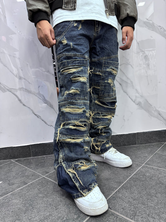 Jeans Flared ripped sabbia ￼