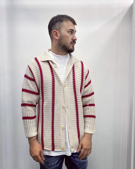 Cardigan traforato rigato