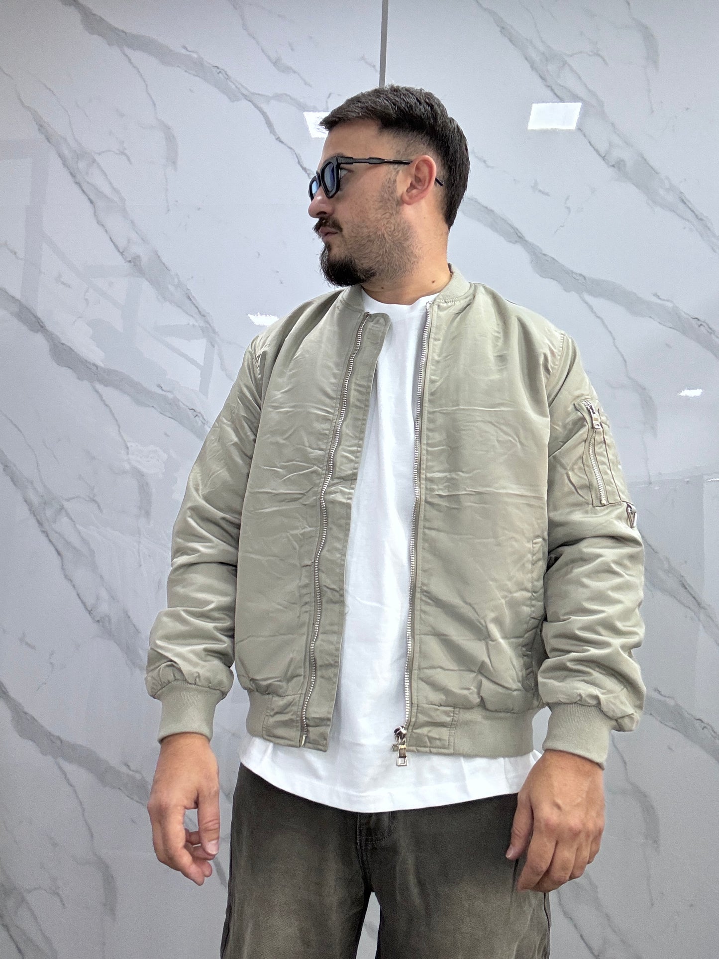 Bomber crop zip gray