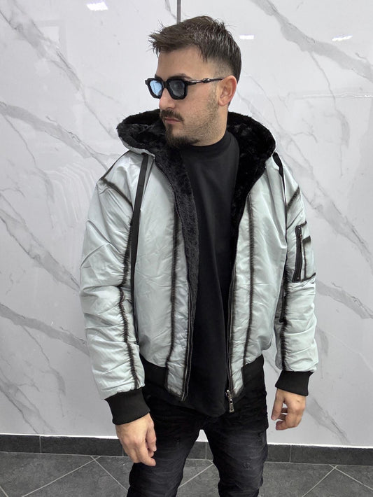 Bomber reversibile sfumato grigio