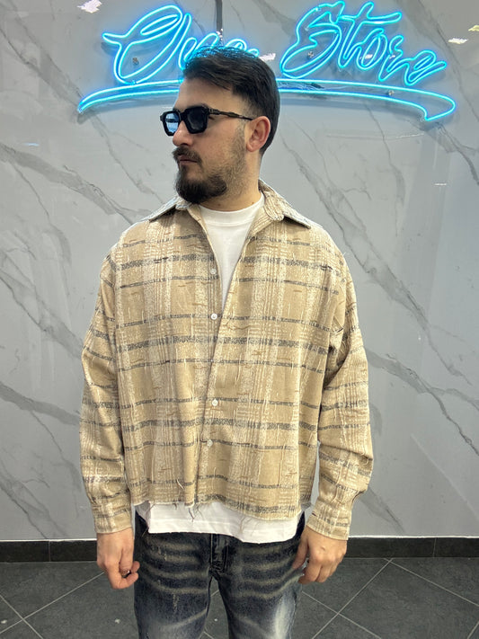 Camicia over sfrangiata beige