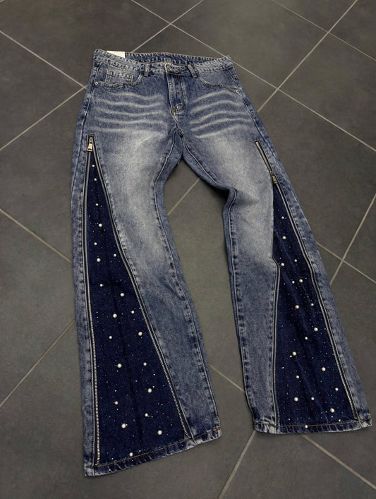 Flared total zip brillant blu
