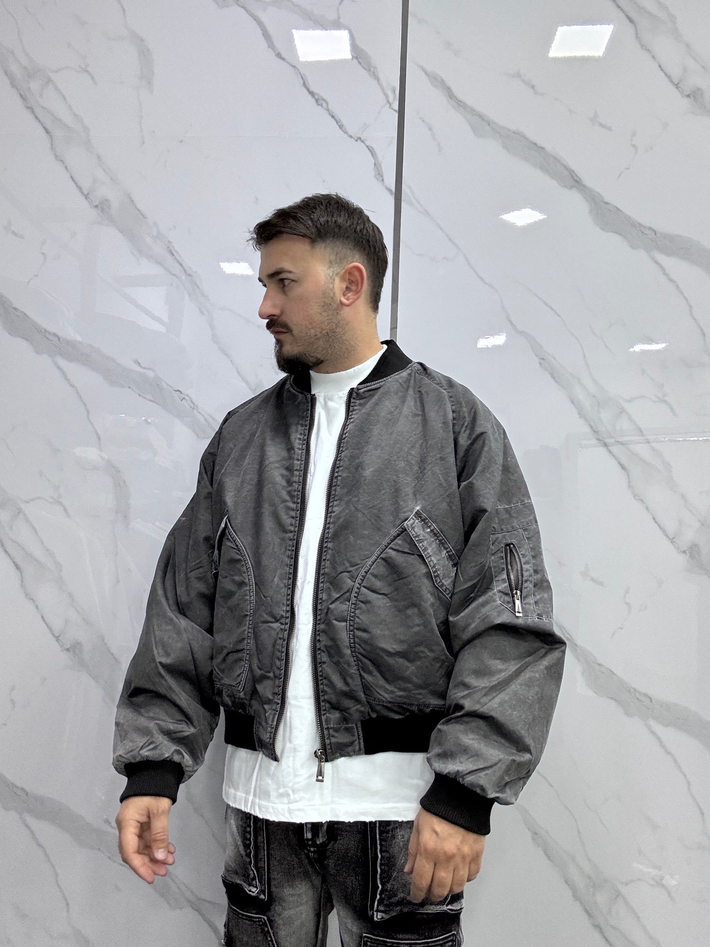 Bomber crop marmorizzato