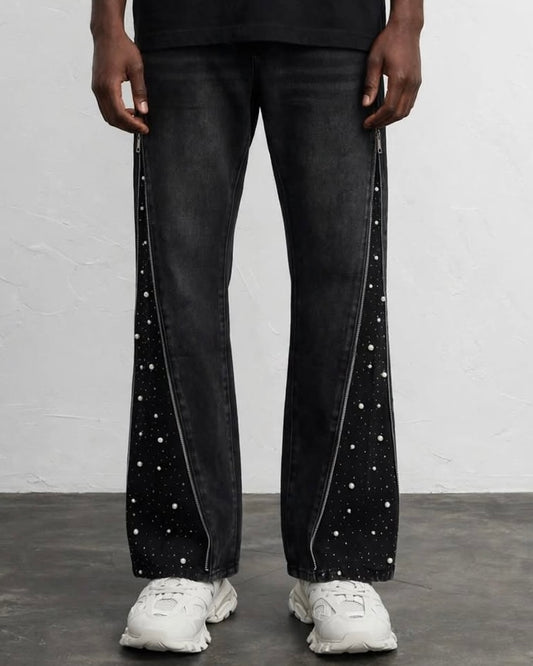Flared total zip brillant black