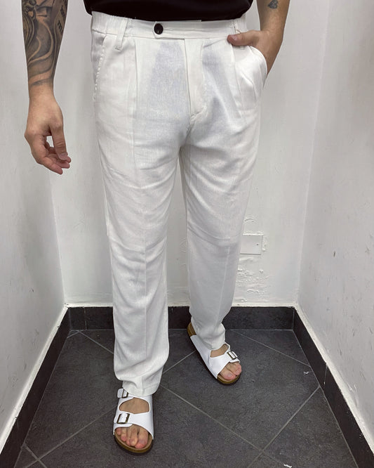 Pantalone in lino Fondo largo Bianco