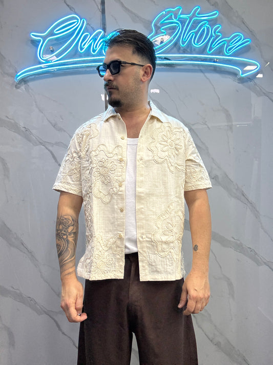 Camicia Lino ricamo beige