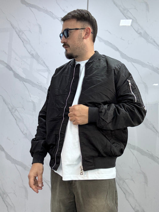 Bomber crop zip black