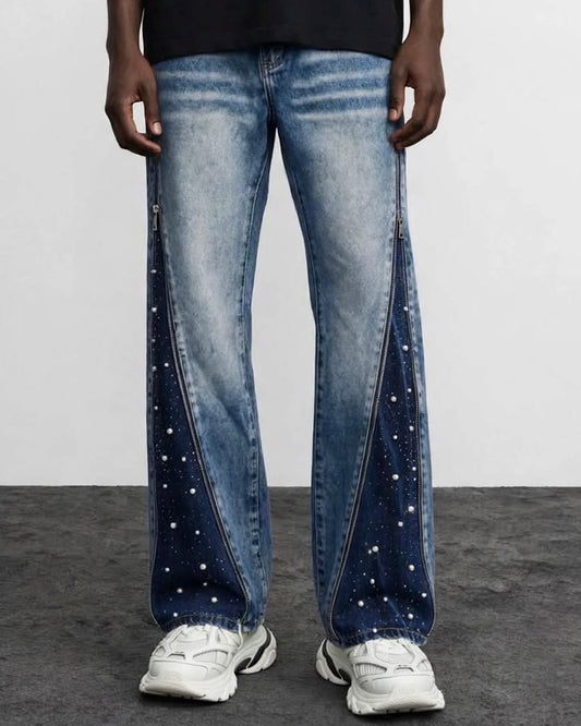 Flared total zip brillant blu