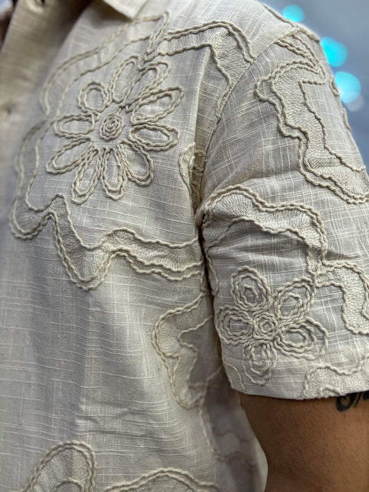 Camicia Lino ricamo beige