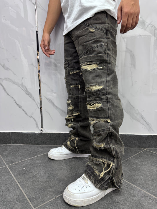 Jeans Flared ripped grigio