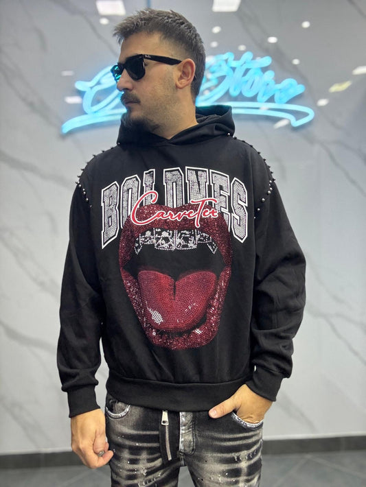 Felpa full strass bocca