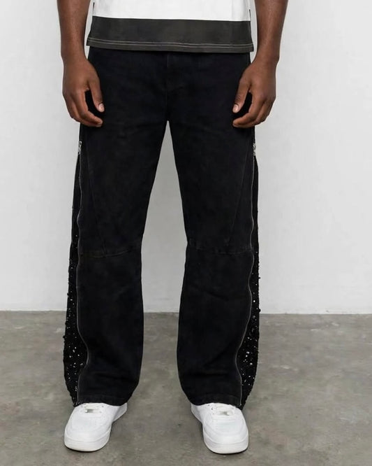 Jeans total zip brillant black