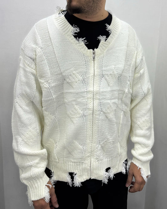 Cardigan premium destroyed bianco